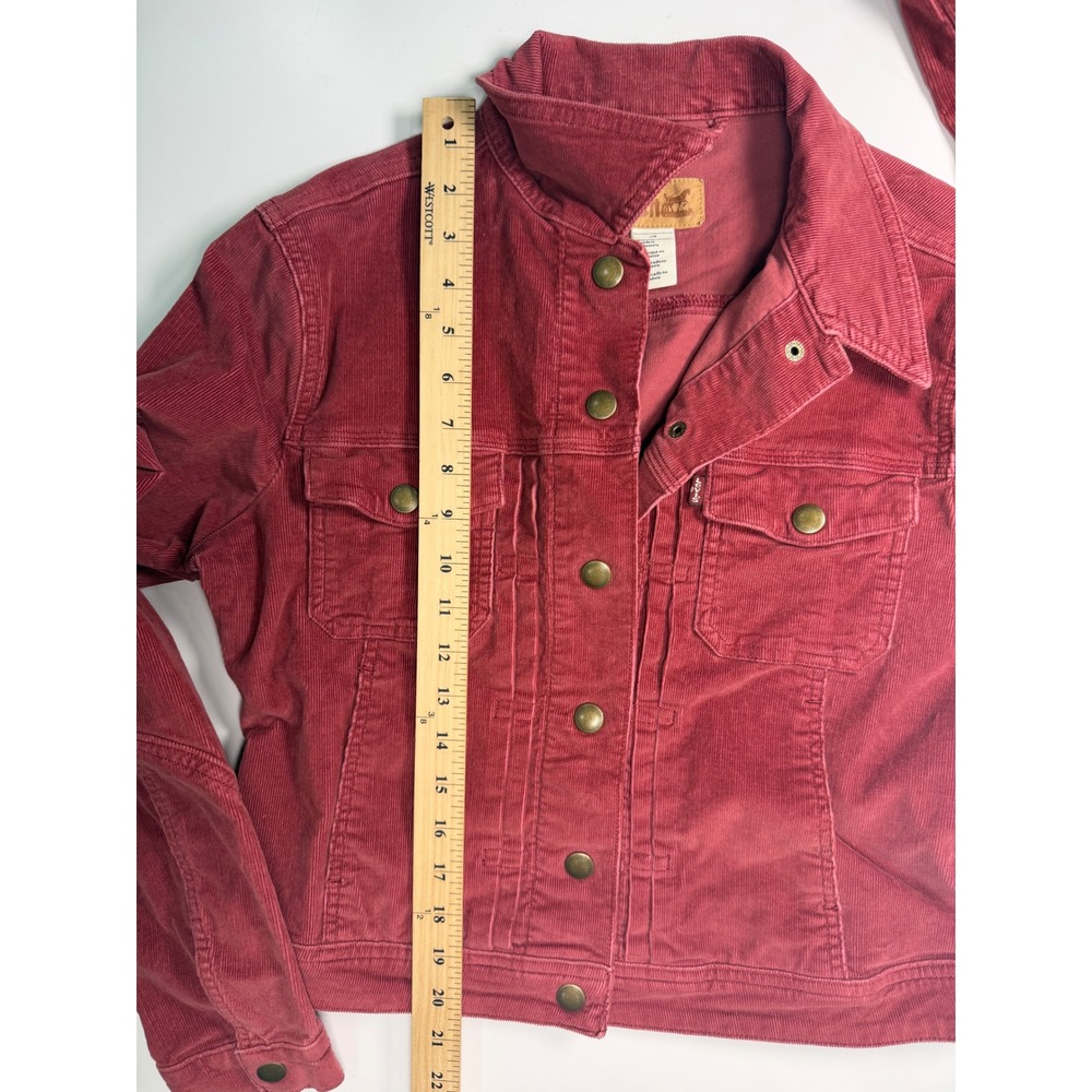 Levis Corduroy Trucker Jacket Womens Large Red Burgundy Button Front Coat - Picture 6 of 8